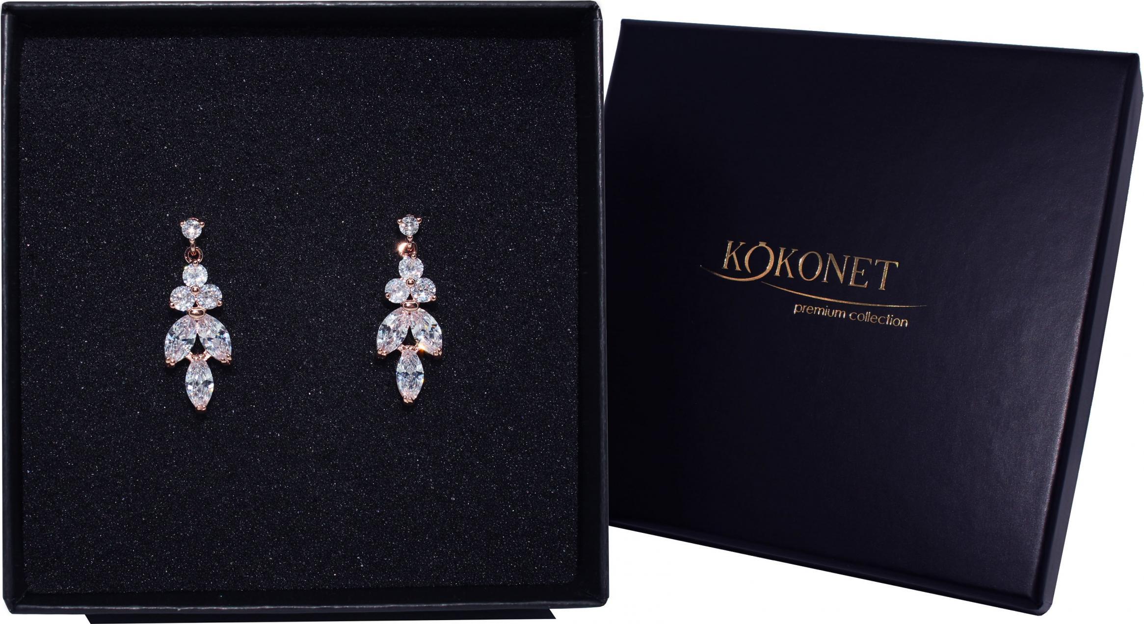 KOKONET Kolczyki ślubne drobne listki rose gold CYRKONIE