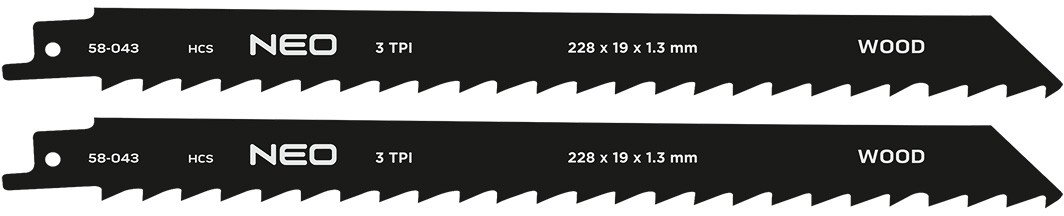 Brzeszczot do piły szablastej, HCS, 228 x 19 x 1.3 mm, 3TPI, kpl. 2 szt.