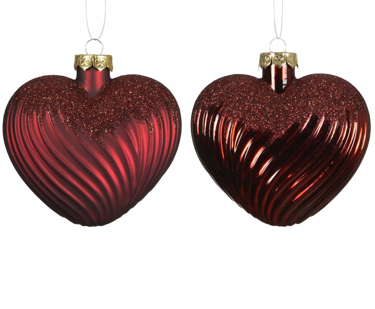 Kaemingk Zestaw 2 dużych szklanych bombek choinkowych w kształcie serca bordowych 9,5 cm