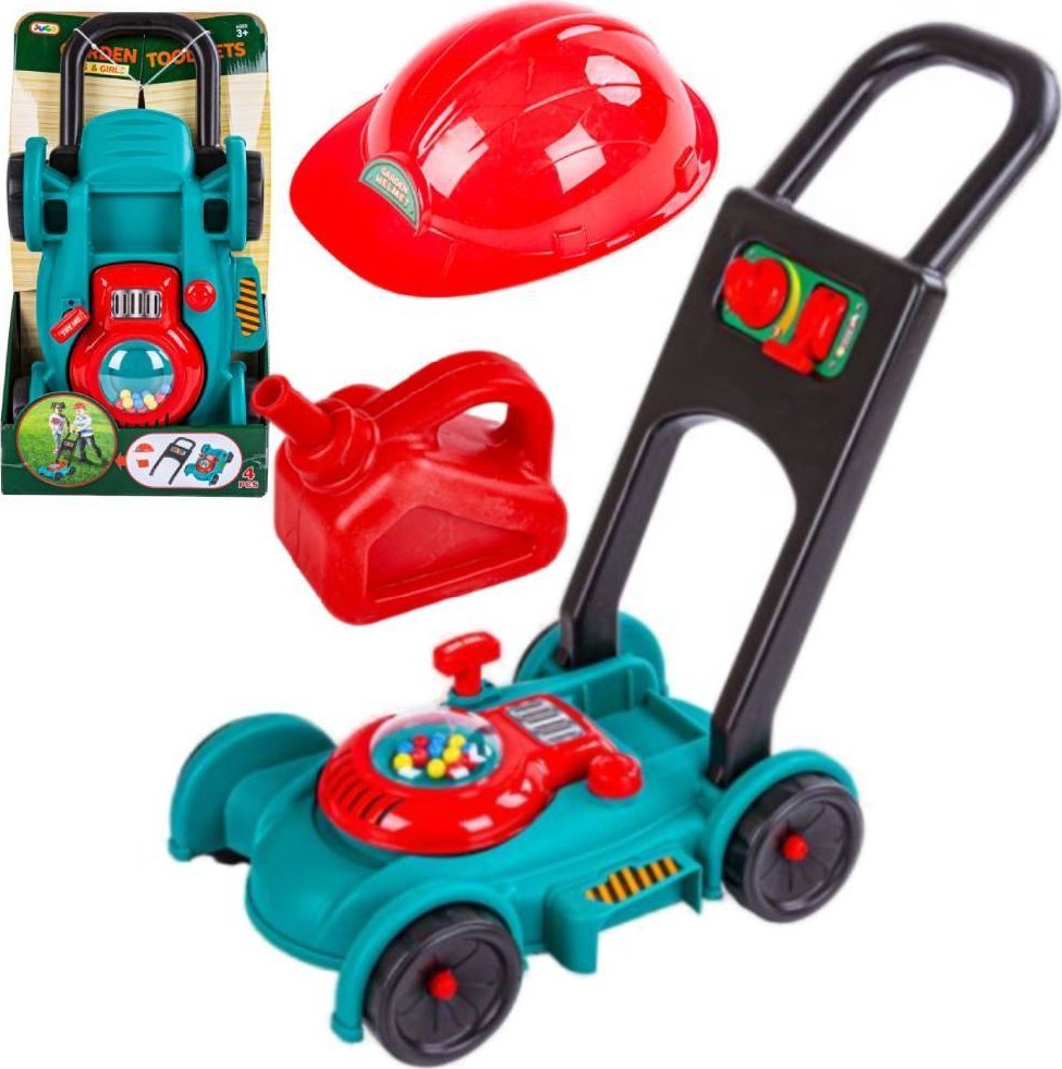 DK Kosiarka Do Trawy Ogrodowa Dla Dzieci + Kask + Kanister Chodzik Pchacz