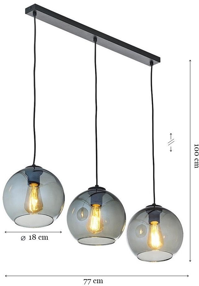 TK Lighting Cubus 2818 lampa wisząca zwis 3x15W E27 czarna/grafit lustrzany