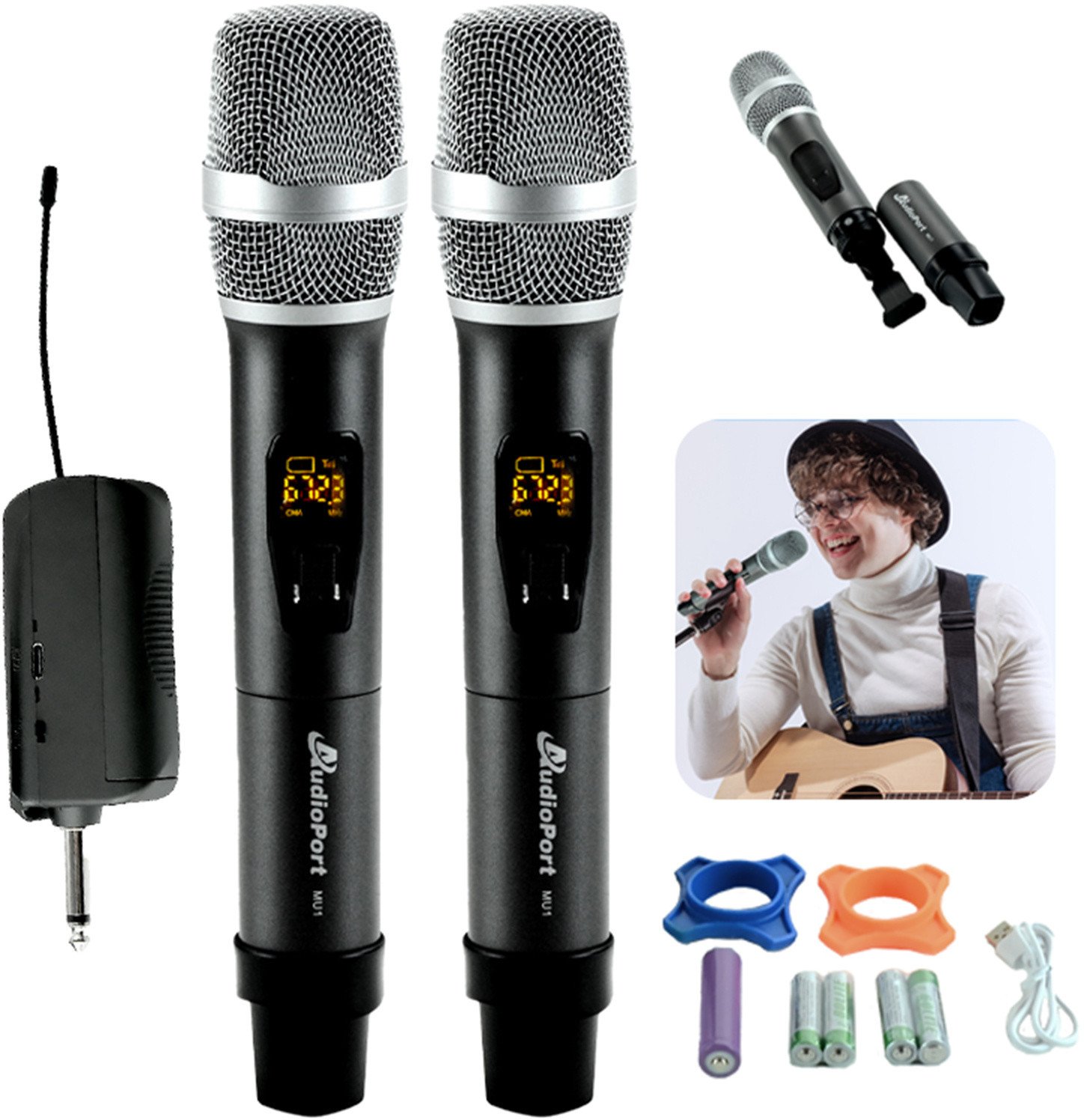 Zestaw 2 mikrofonów bezprzewodowych doręcznych UHF+ odbiornik Audioport MU2 one size