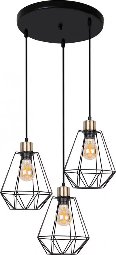 Lampa wisząca Lumes Czarna potrójna lampa wisząca w stylu loftowym - K116-Wigo