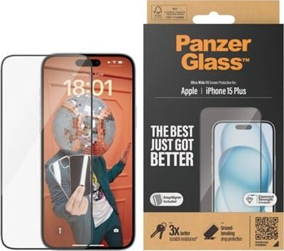 PanzerGlass Szkło pancerne PanzerGlass | Osłona ekranu | Jabłko | Telefon iPhone 15 Plus | Szkło | Przezroczysty | Bardzo szeroki krój, Odporny na zar