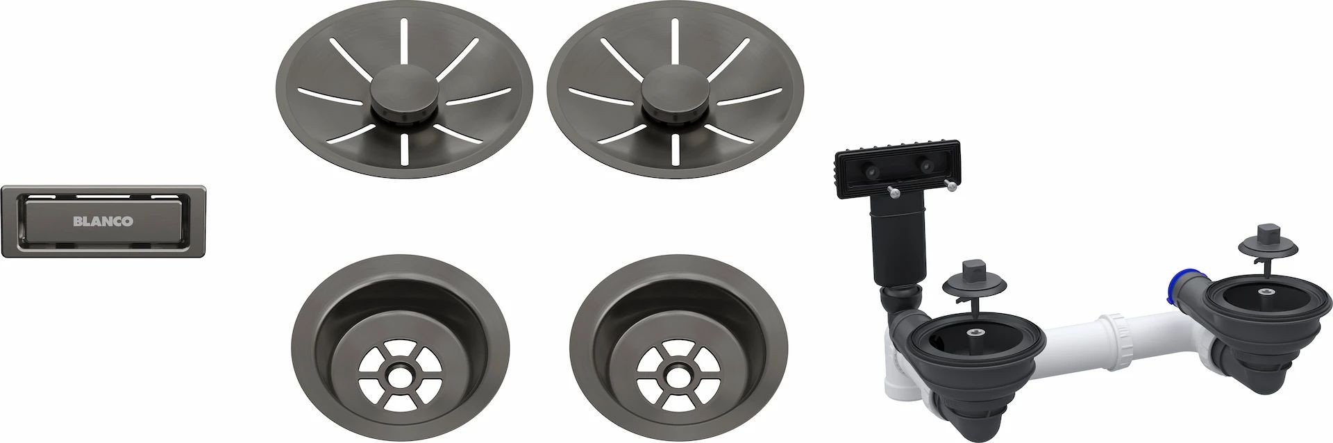 BLANCO Armatura odpływowo-przelewowa 2x3,5" z InFino i elementami stalowymi satin dark steel