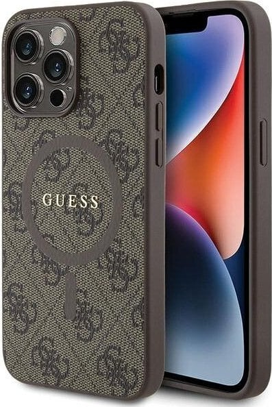 Guess GUHMP14LG4GFRW iPhone 14 Pro 6.1" brązowy/brown hardcase 4G Collection Leather Metal Logo MagSafe