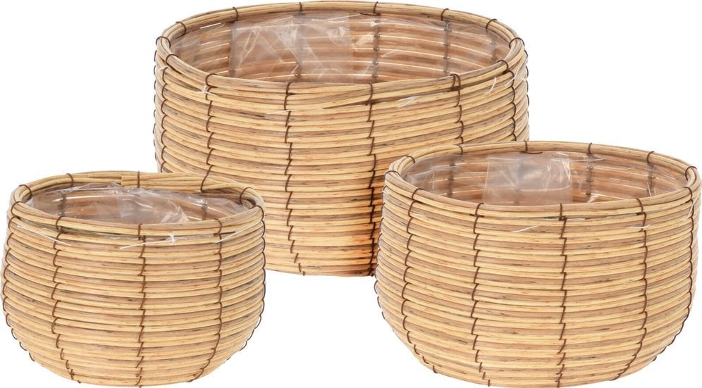 Osłonki na doniczkę z plecionki, 3 szt. w różnych rozmiarach