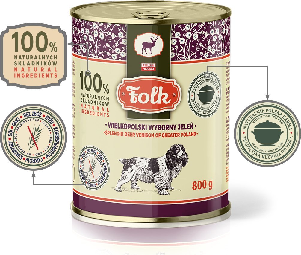 Folk Karma mokra dla psa FOLK Wielkopolski wyborny jeleń 800 g