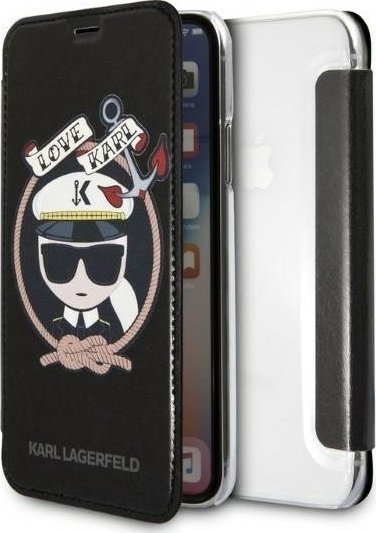 Karl Lagerfeld Etui KLFLBKPXKSB Apple iPhone XS/X czarny/black bookcase Signature Glitter