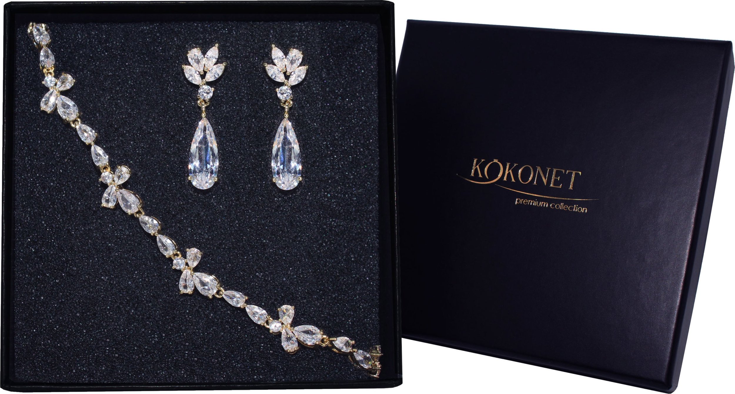 KOKONET ZŁOTY efektowny ozdobny komplet biżuterii DAMSKIEJ kolczyki bransoletka