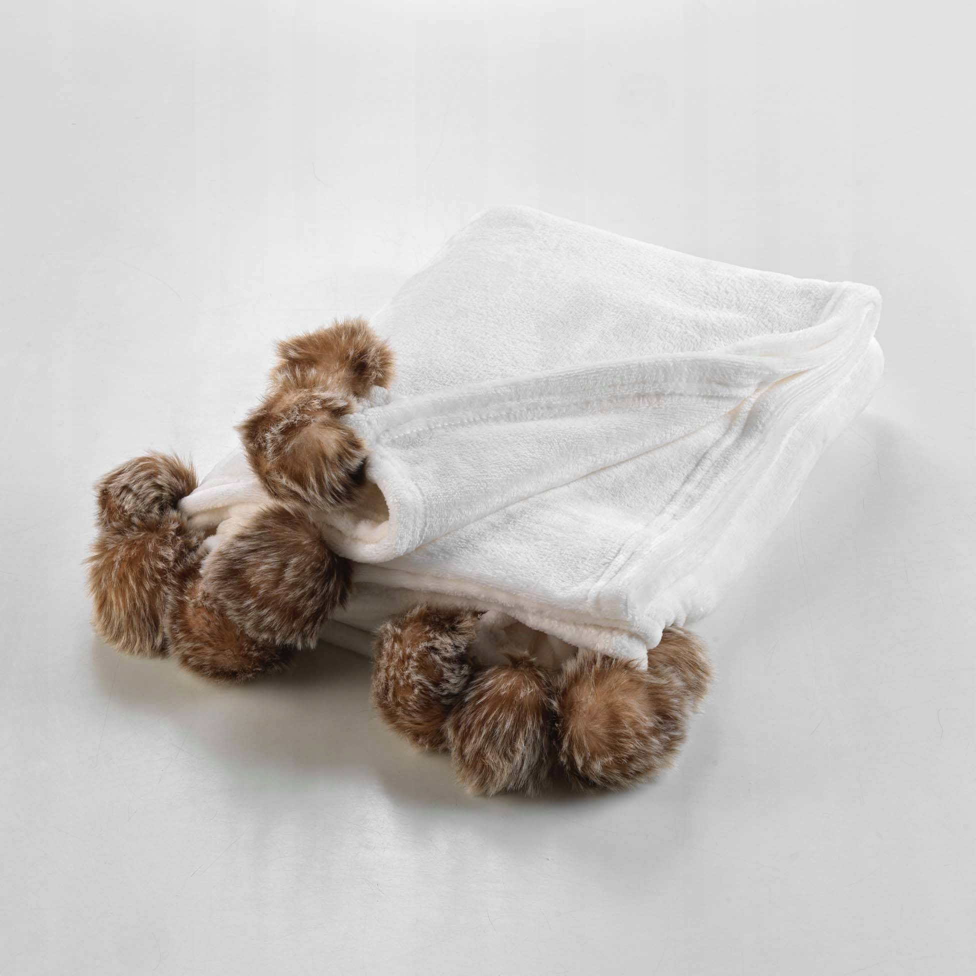 Douceur d`Interieur Miękki koc futrzak SNOWY z pomponami, 125 x 150 cm