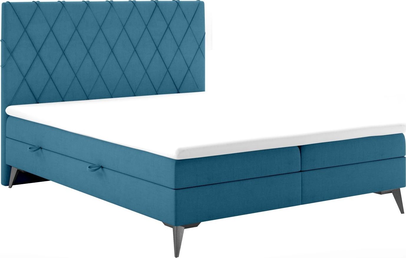 LAVERTO Łóżko kontynentalne IBETIO 160x200 ciemno niebieskie velvet z pojemnikiem