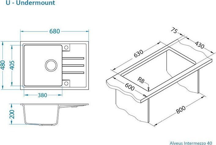 Alveus Alveus Intermezzo 40 deep black (68x48) z syfonem manualnym