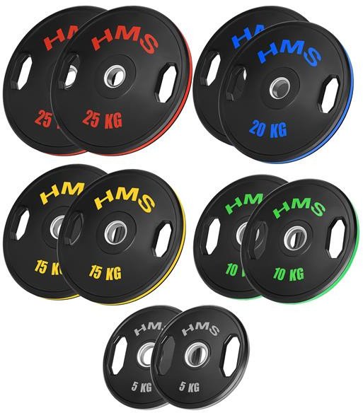 TOG ZESTAW TALERZY OLIMPIJSKICH OGUMOWANYCH 2 x 5 - 25 KG (150 KG) HMS
