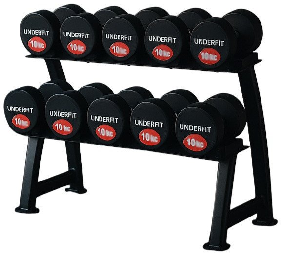 Zestaw hantli gumowanych 2 x 4-20 kg 5 par (120 kg) UNDERFIT + stojak STR38