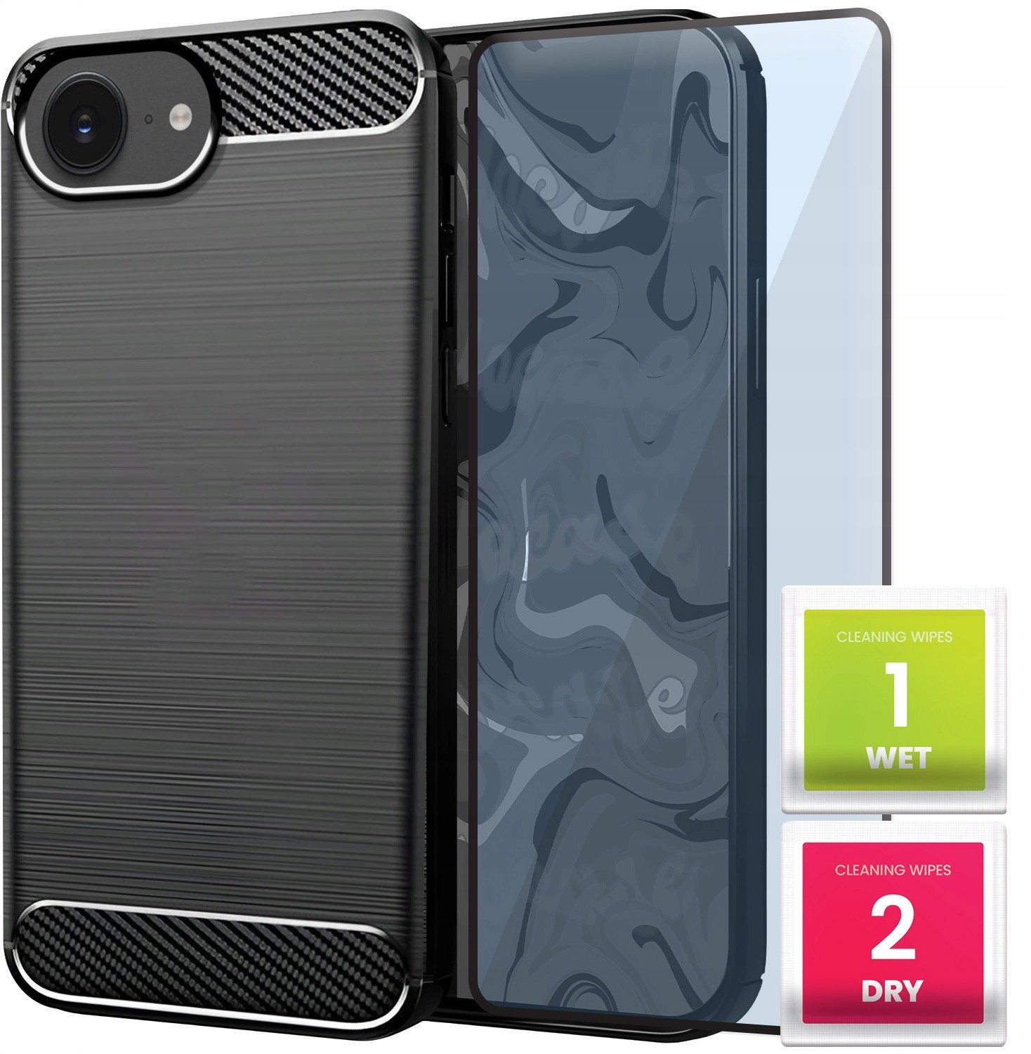 Etui do Apple iPhone 16E (Czarne, Karbon, Pancerne, Case, Plecki) Szkło