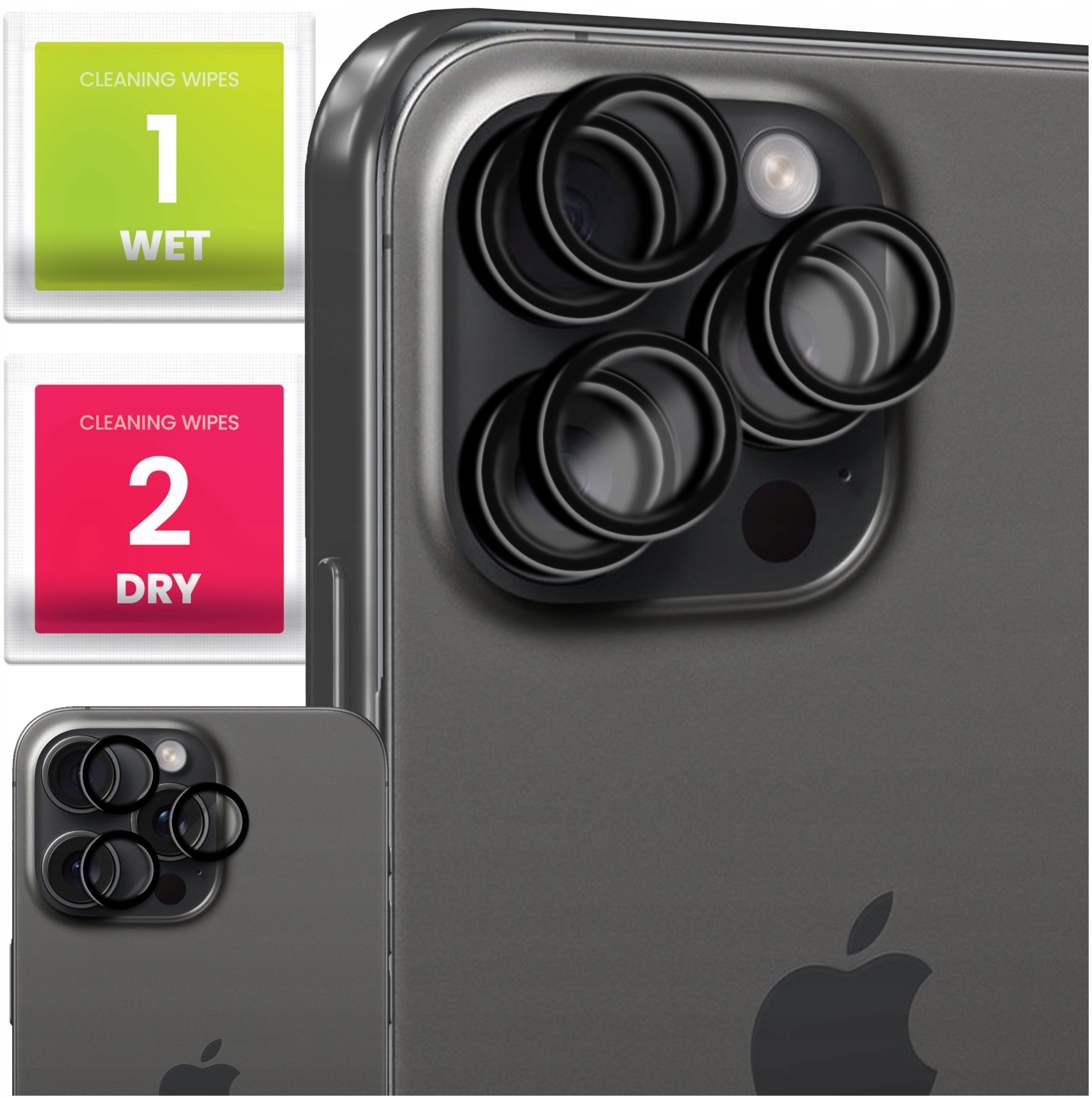 6x Szkło Na Aparat Do Apple iPhone 15 Pro / Pro Max (Na Obiektywy, Czarne)