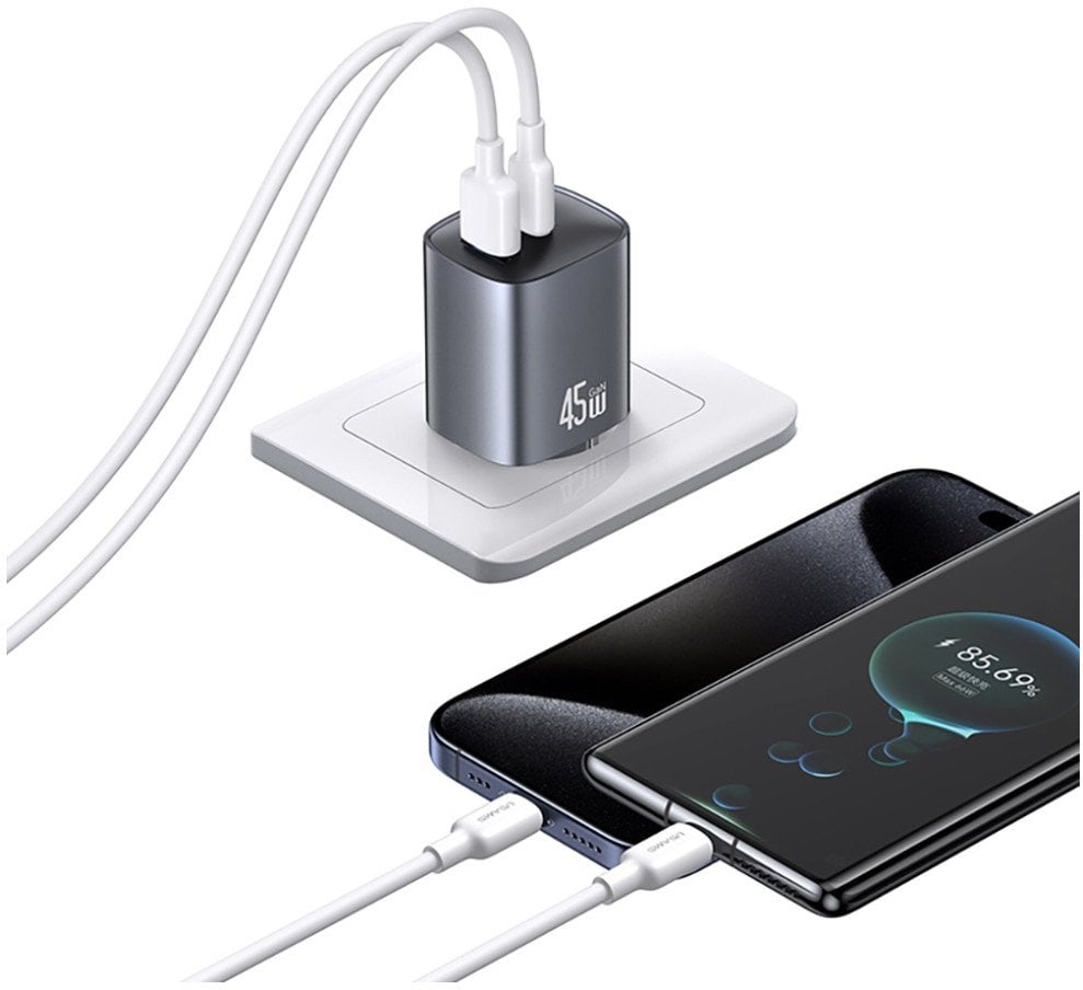 Ładowarka sieciowa USAMS CC290 T66 45W GaN 1xUSB-A 1xUSB-C srebrny