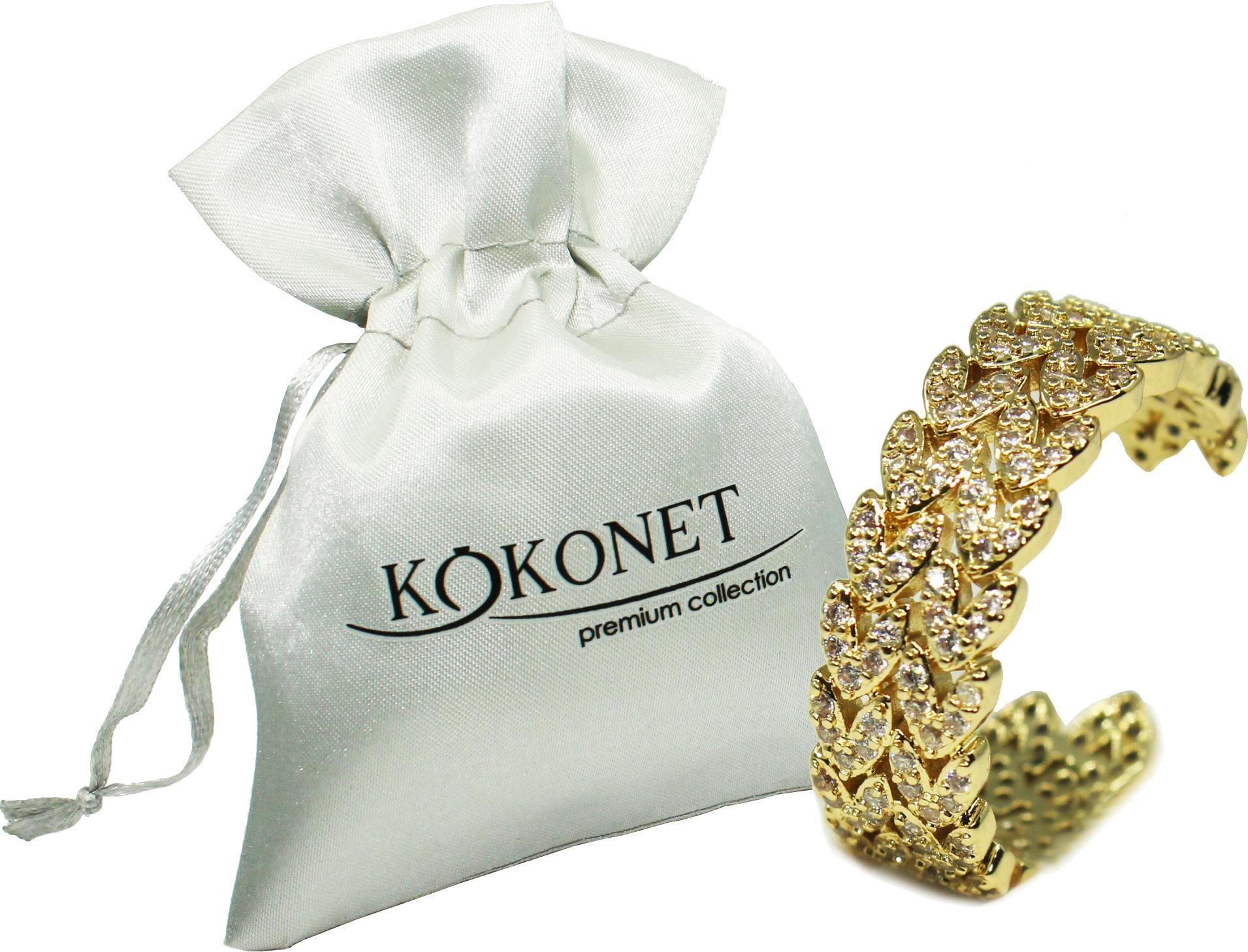 KOKONET Szeroka obrączka ZŁOTA z cyrkoniami uniwersalna