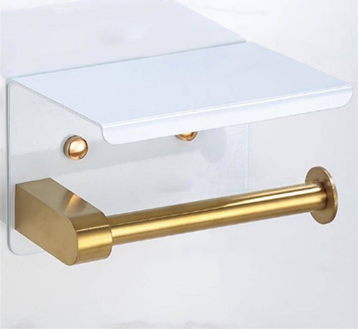 Aptel Łazienkowy Uchwyt na Papier Toaletowy z Półką na Telefon biało-złoty AG887B