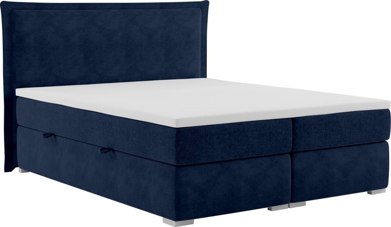 LAVERTO Łóżko kontynentalne VADUZ 160x200 granatowe velvet z pojemnikiem