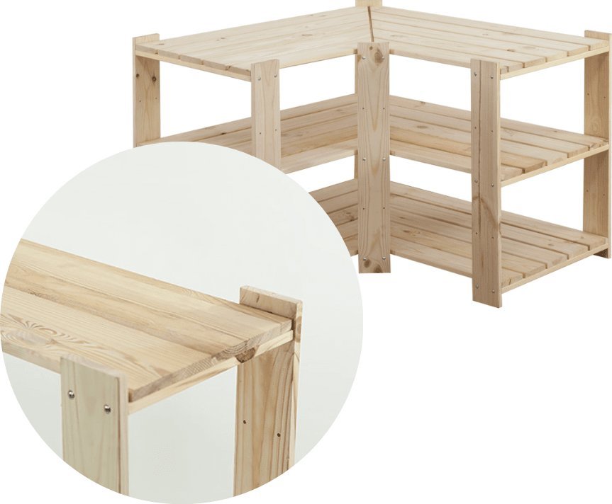 Wamar-Sosenka MAXI Regał Narożny Drewniany 64x80x50 cm 3 Półki pełne Surowy Drewno sosnowe Naturalny MAXI-2WP+ / Wamar-Sosenka