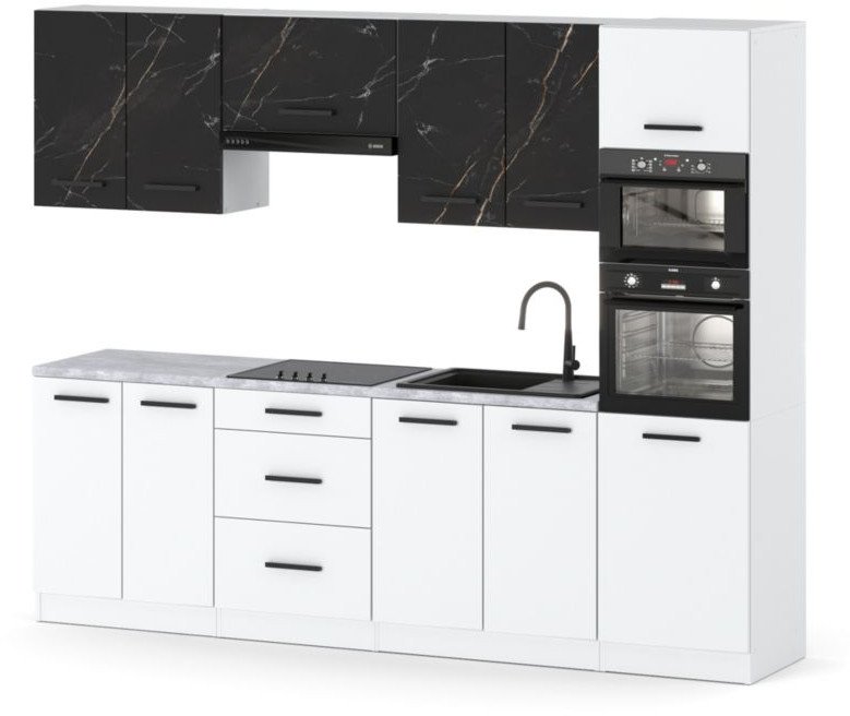 Zestaw Mebli Kuchennych 2.6m Pojemne Szafki Nowoczesna San Sebastian Biała