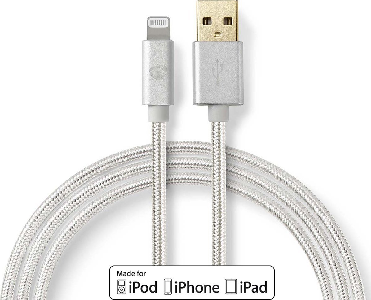 Kabel USB Nedis USB-A - Lightning 1 m Srebrny (CCTB39300AL10)