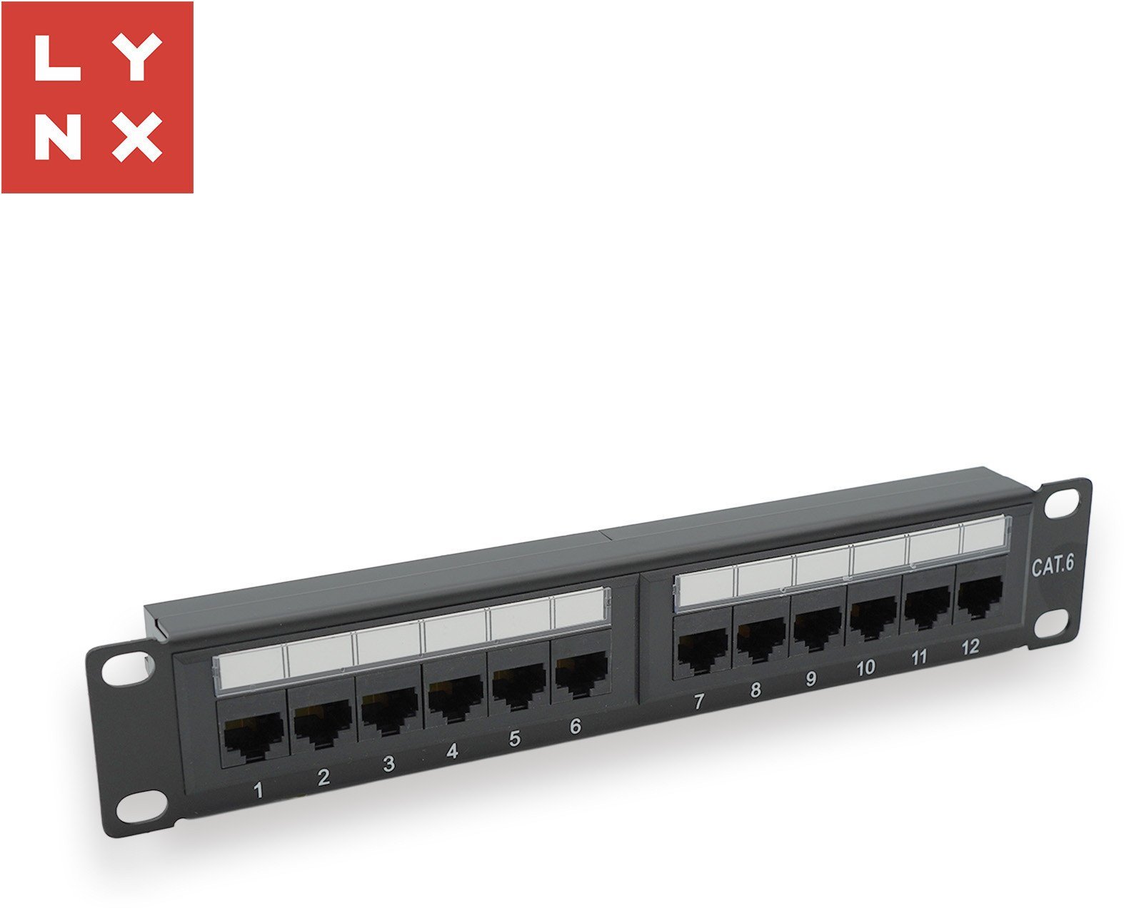 LYNX 10" patch panel 12-port, UTP Cat6, 50µ, nestíněný, černý