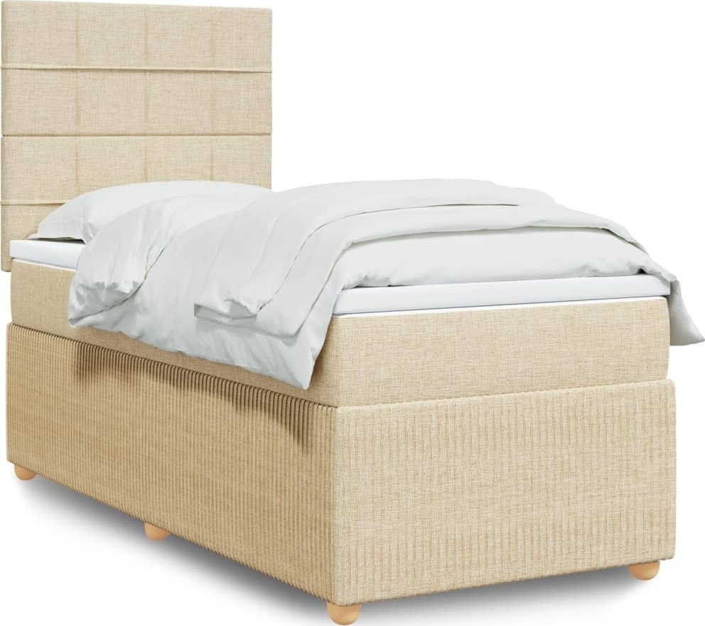 vidaXL vidaXL Łóżko kontynentalne z materacem, kremowe, tkanina, 100x200 cm