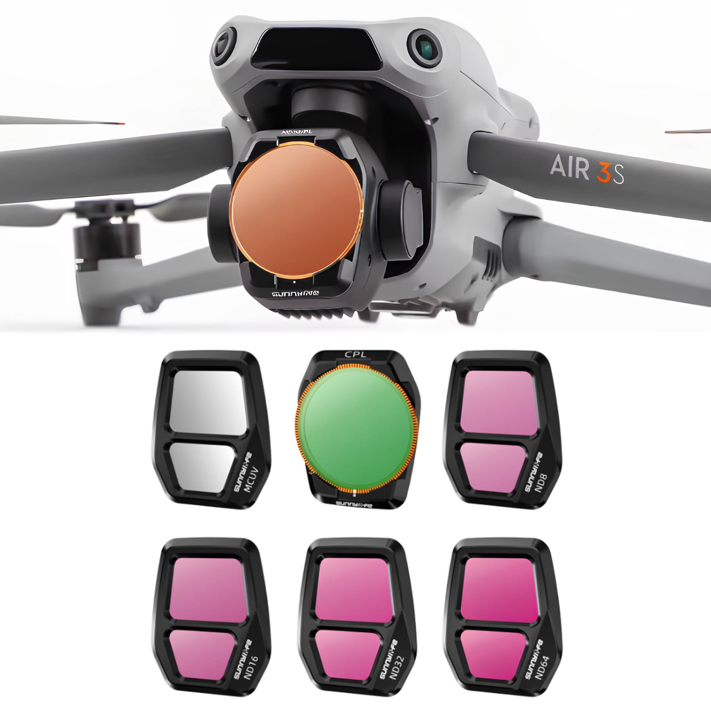 ZESTAW MIX 6 FILTRÓW DO DRONA DJI AIR 3S - CPL / MCUV / ND8 / ND32 / ND64