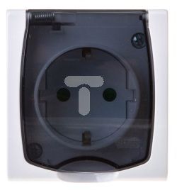 Ospel MADERA Gniazdo hermetyczne pojedyncze z/u Schuko IP44 z przesłonami klapka przezroczysta białe (GNH-1NSPd)