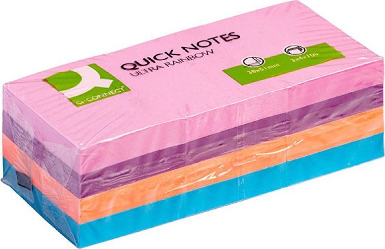 Q-Connect Bloczek Samoprzylepny Rainbow, 38X51Mm, 3X4X100 Kart., Mix Kolorów