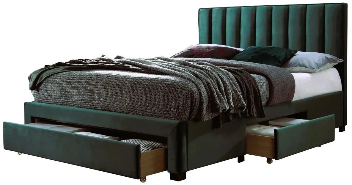 Łóżko tapicerowane GRACE 140x200 ciemno zielone HALMAR