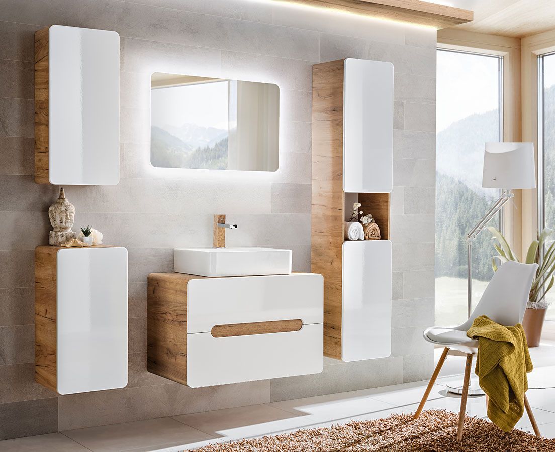 Elior Komplet wiszących mebli łazienkowych Borneo 4Q 80 cm - Biały połysk