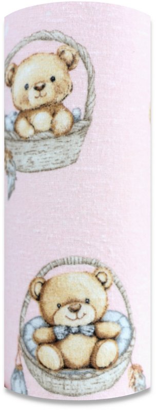 Pielucha flanela druk 70/80 Misie w koszykach różowe tło 0282