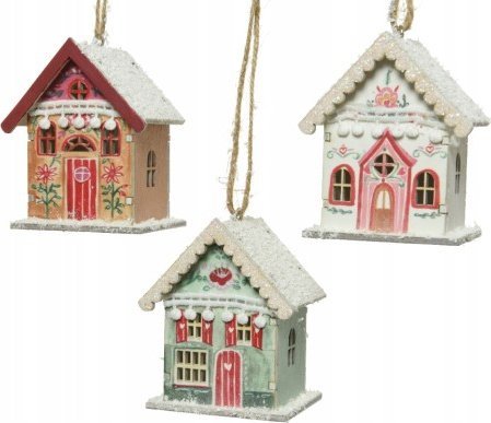 Kaemingk Zawieszka na choinkę domek drewniany ozdobny 8 x 6 cm