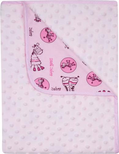 Kocyk 80x90 Niemowlęcy Minky Bawełna Druk Dwustronny Różowy Small Zebra.