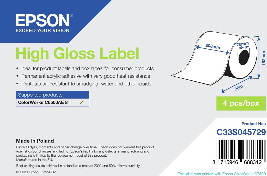 Triton Epson High Gloss Label - Continuous Roll: 203mm x 58m