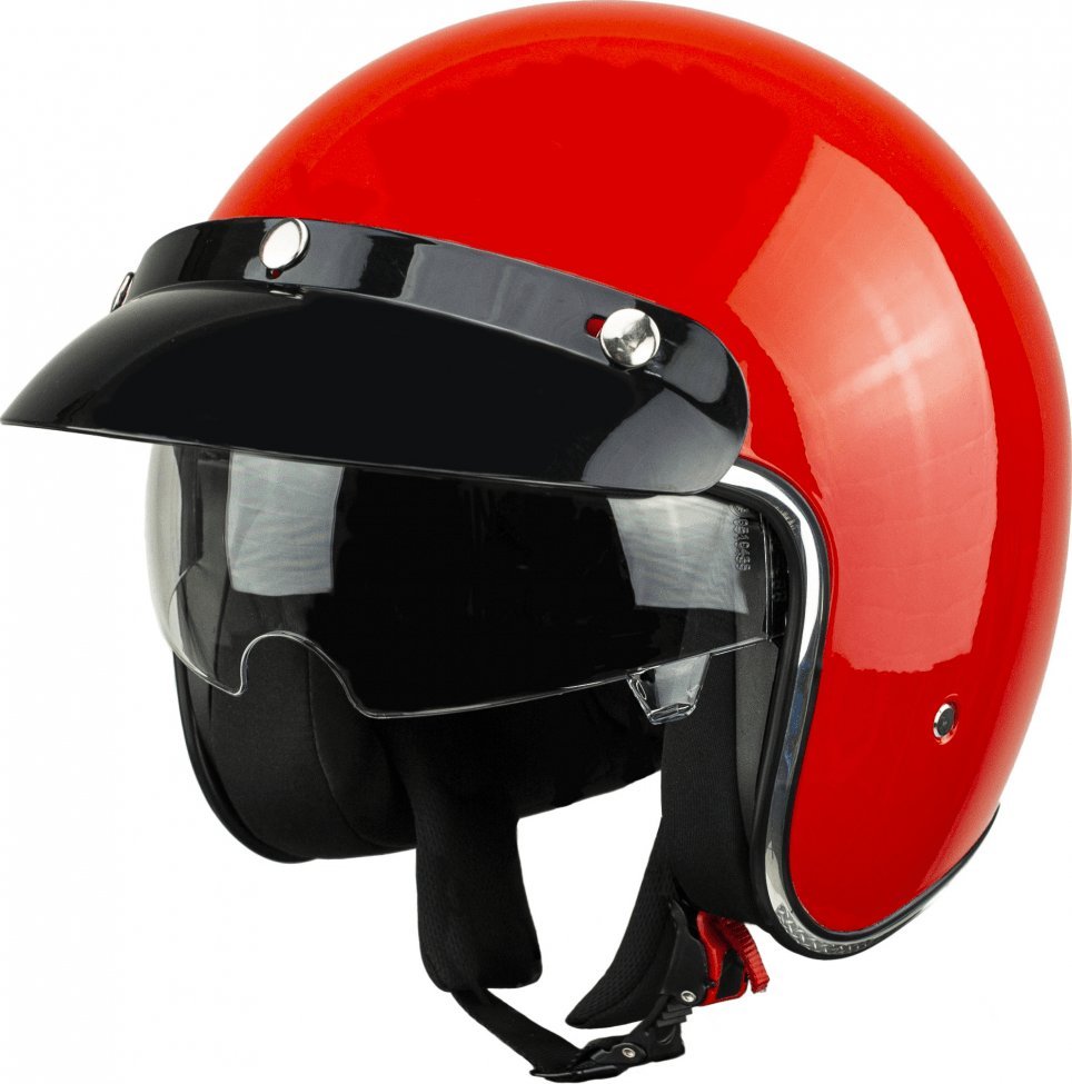 Bili Bike Kask na skuter motocyklowy otwarty z daszkiem BB 588 -przeźroczysta blenda L czerwony