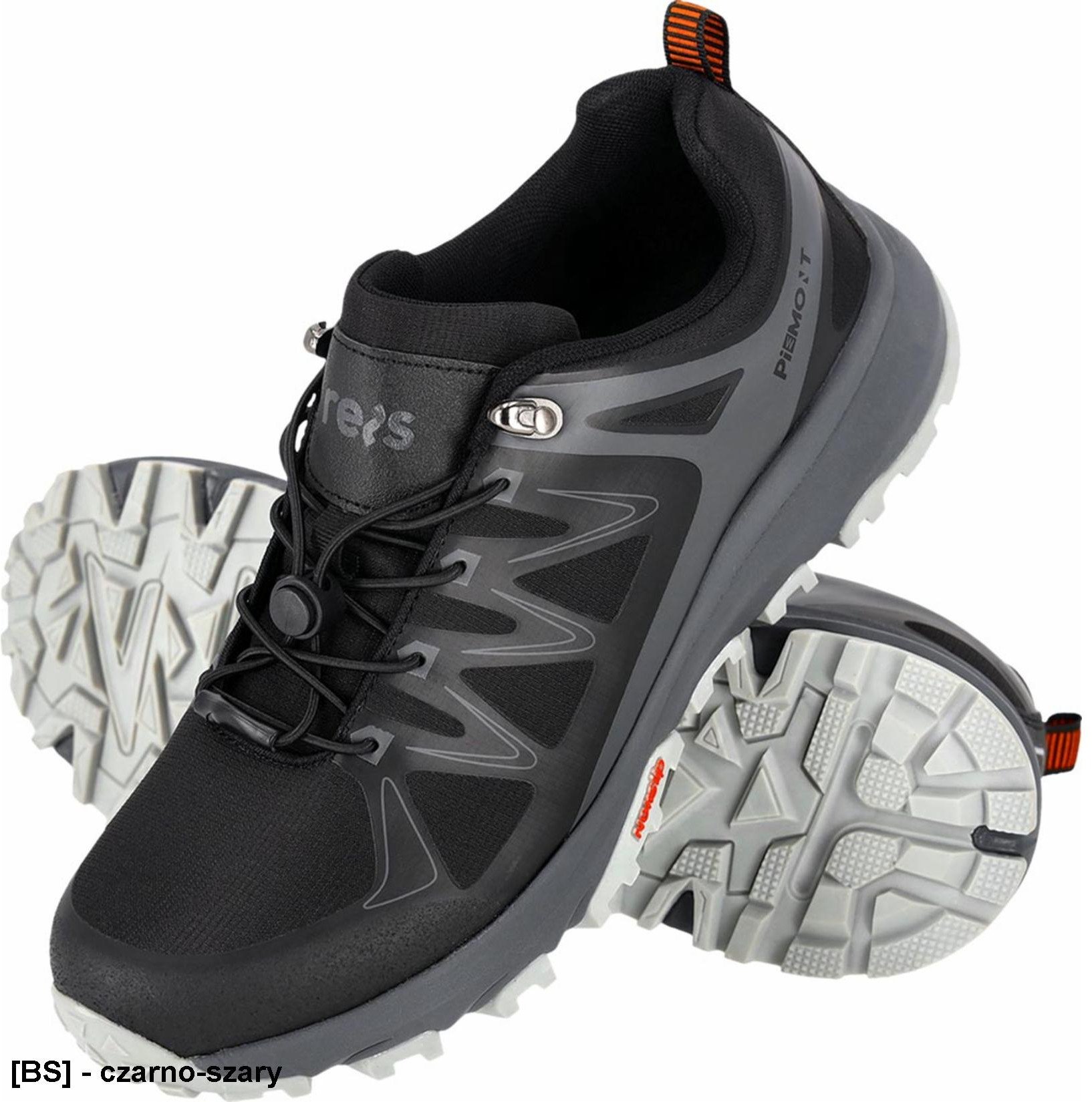 BPIEMONT - Półbuty robocze PIEMONT męskie lekkie wygodne tkanina Oxford połączona z PU wciągane do pracy górskie wędrówki - czarno-szary 45