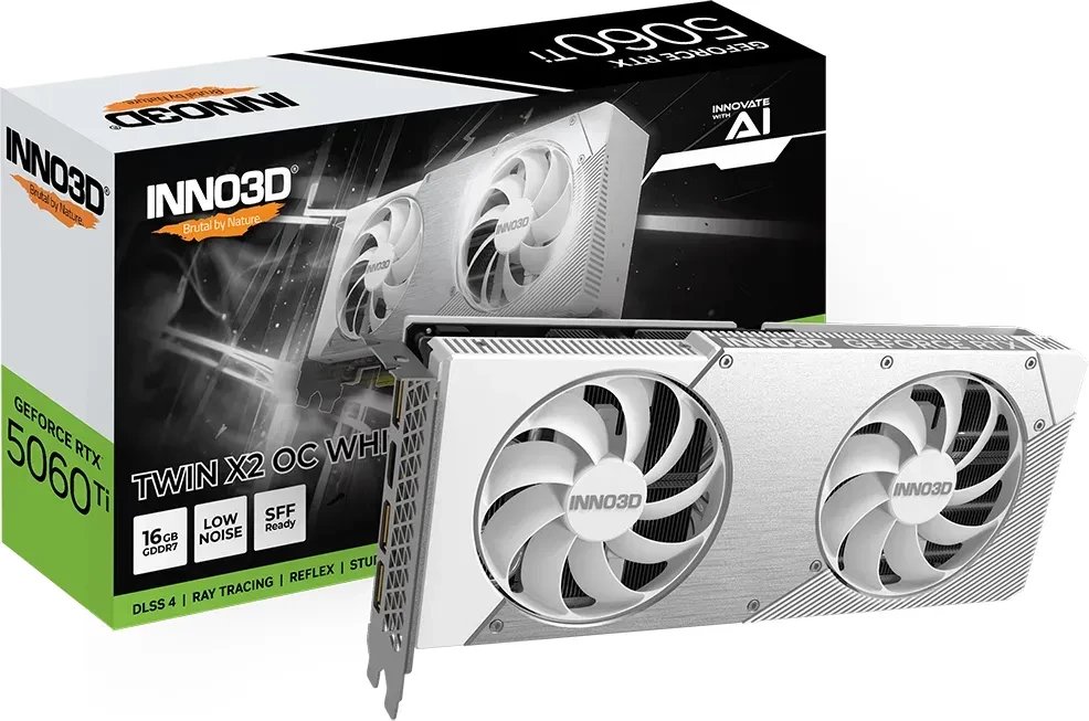 Karta graficzna Inno3D GeForce RTX 5060 Ti Twin X2 OC White 16GB GDDR7 DLSS4 (N506T2-16D7X-191073W)