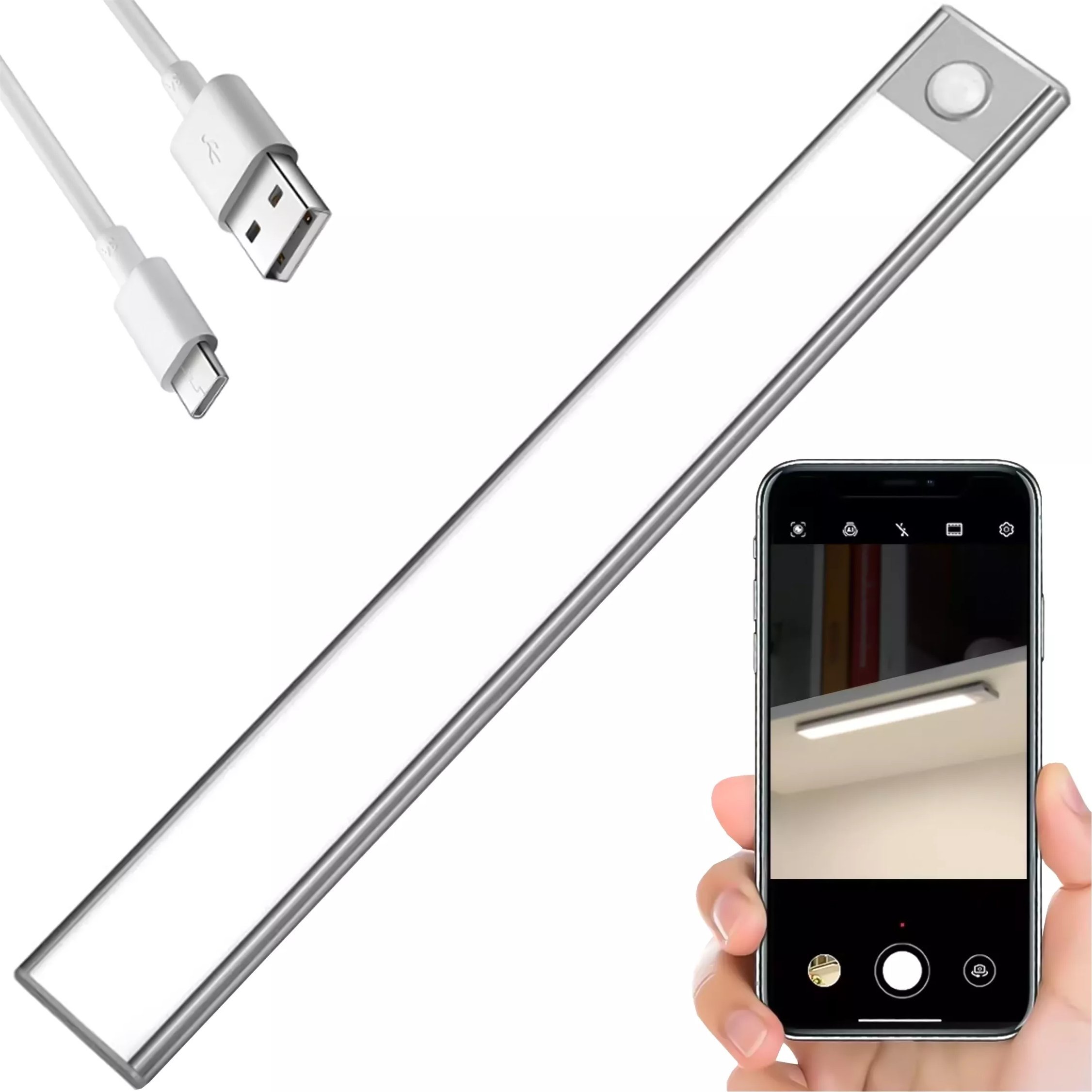 Lampka szafkowa z czujnikiem ruchu Listwa Alogy Motion Sensor LED Light 60cm do garderoby szafy kuchni Srebrna