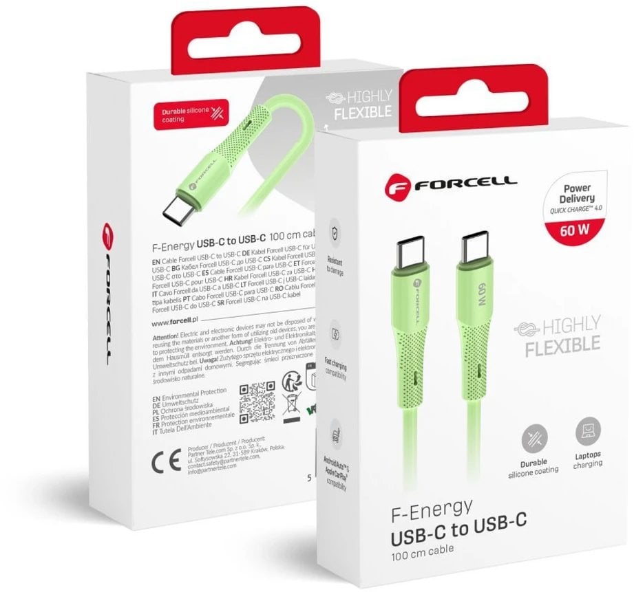 Kabel USB ForCell USB-C - USB-C 1 m Zielony