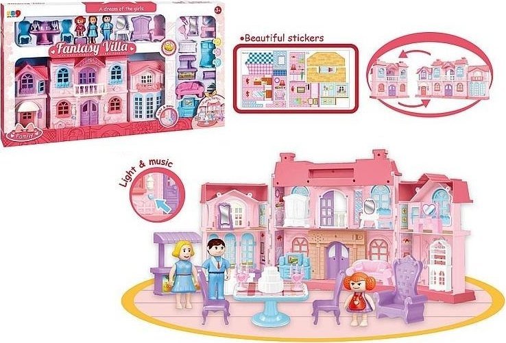 Domek dla lalek z figurkami i meblami światło