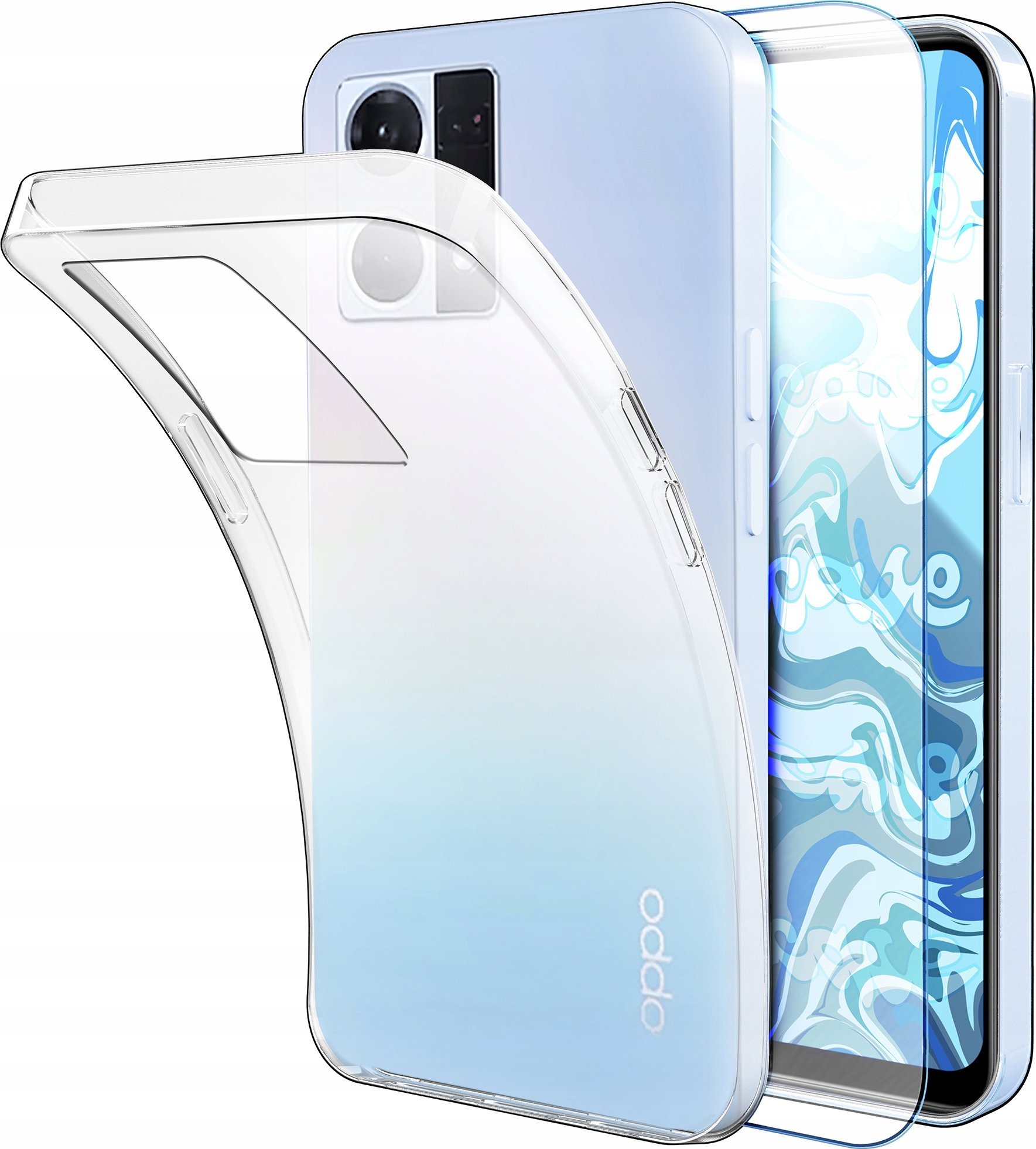 Etui Do Oppo Reno 7 4G (Przezroczyste, Silikonowe, Ochronne) Szkło 9H