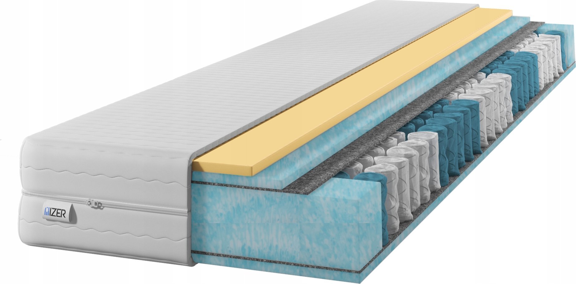 Materac sprężynowy AQUA GOLD Visco 140x200 | Pianka VISCO | Dwustronny H2/H3 | 7 stref | Rdzeń ze sprężyn kieszeniowych | Pikowany pokrowiec