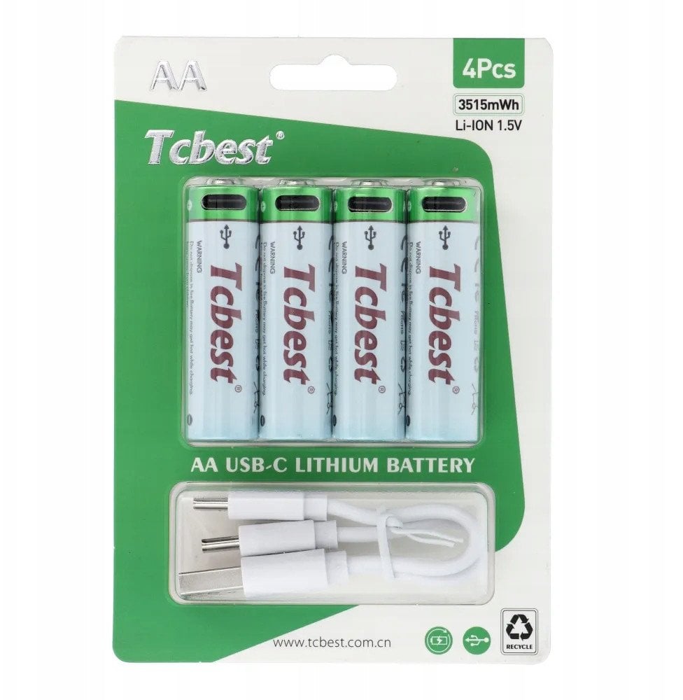 TCBEST bateria akumulatorowa R6 (AA) 950 mAh z gniazdem Typ C + kabel USB A do 4 x Typ C 4 szt