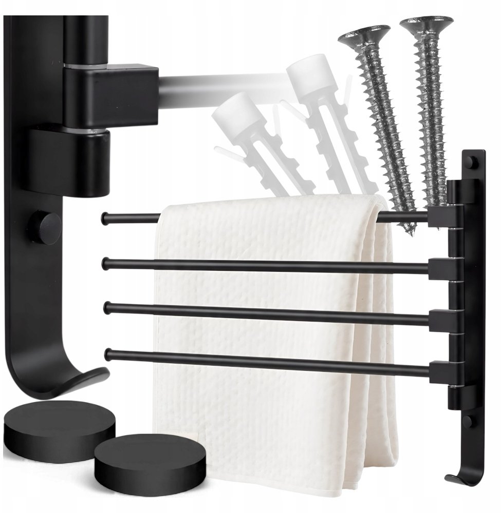 WIESZAK ŁAZIENKOWY CZARNY 4 RAMIENNY KANZA