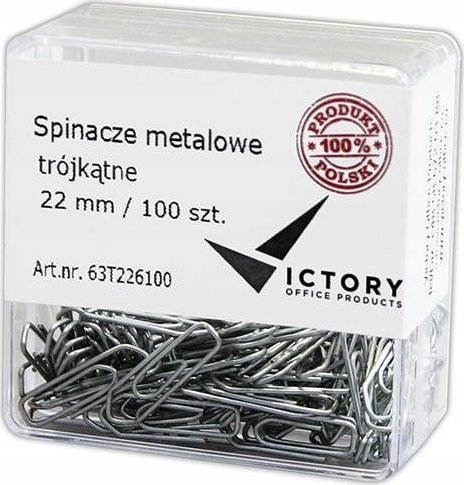 Victory Office Product SPINACZE BIUROWE VICTORY OFFICE 22MM 100 SZT. TRÓJKĄTNE POJEMNIK PLASTIKOWY